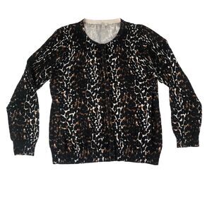 Talbots Petites Medium Womens Long Sleeve Cardigan Sweater Leopard Print
